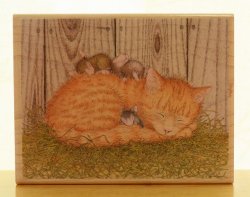 画像1: 猫とネズミの居眠り【輸入スタンプ】